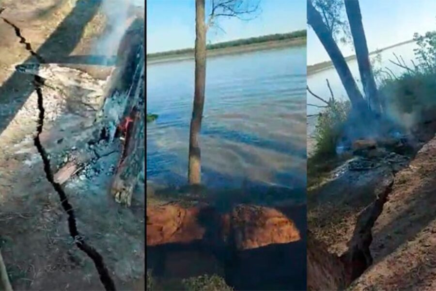 Cayó un tramo de barranca por la bajante del río