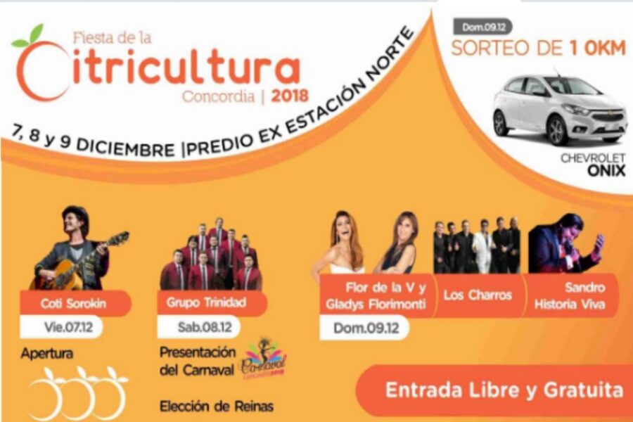 Del 7 al 9 de diciembre se realizará la Fiesta Nacional de la Citricultura