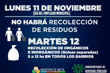 Sin recolección por Día del Empleado Municipal