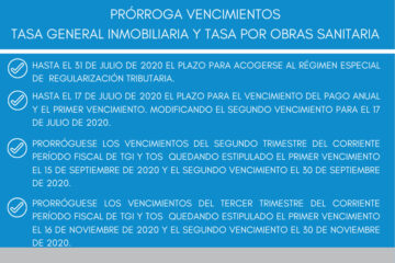 Prórroga de vencimientos de tasas