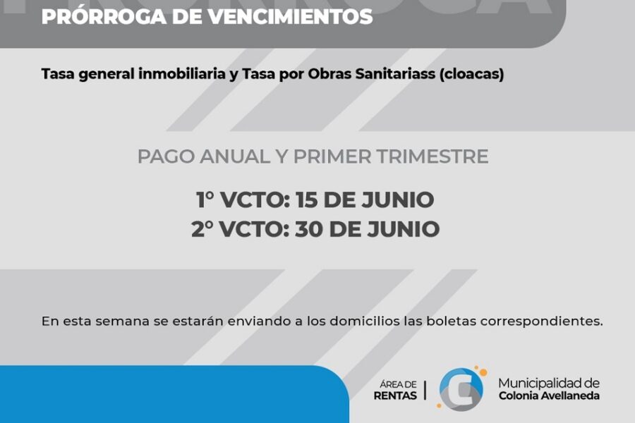 Prorrogan los vencimientos de las Tasas municipales