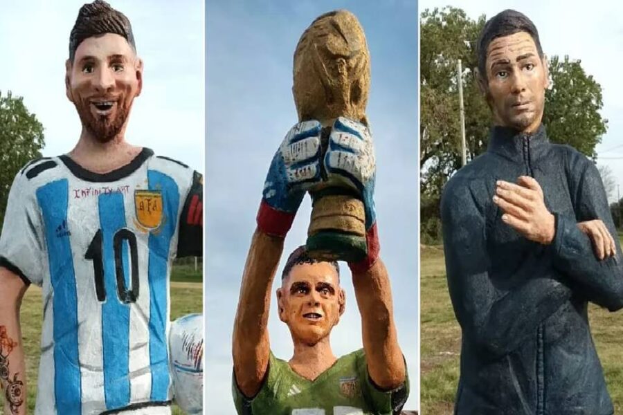 Las estatuas de Messi, Dibu Martínez y Scaloni en Entre Ríos que dispararon un sinfín de bromas y memes
